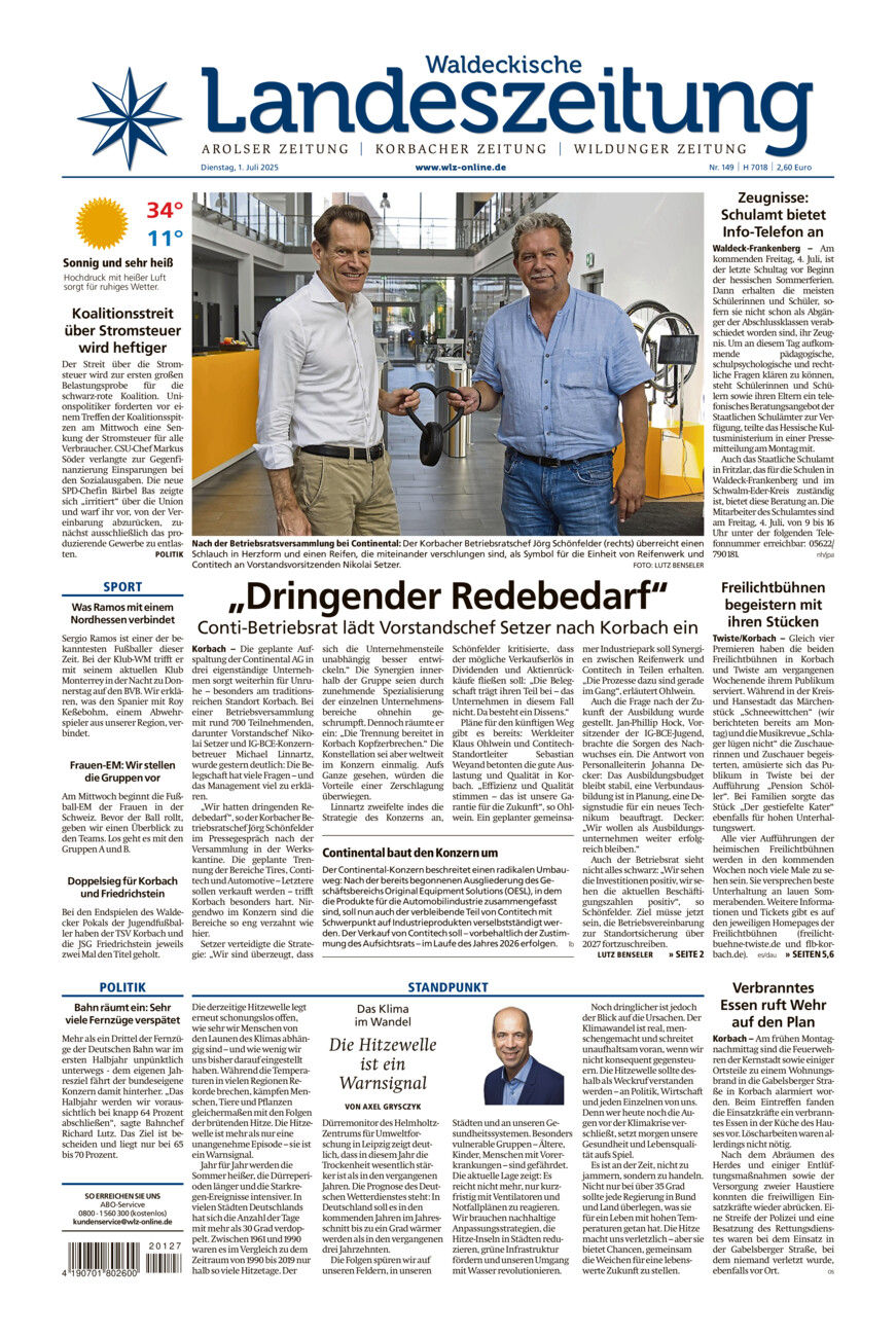 Waldeckische Landeszeitung vom Dienstag, 01.07.2025