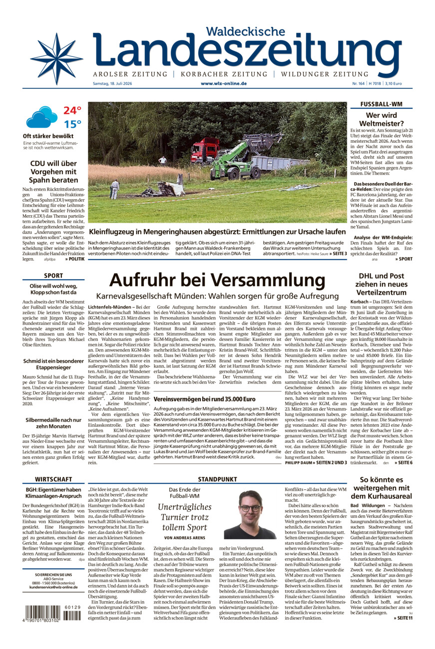 Waldeckische Landeszeitung vom Samstag, 18.07.2026