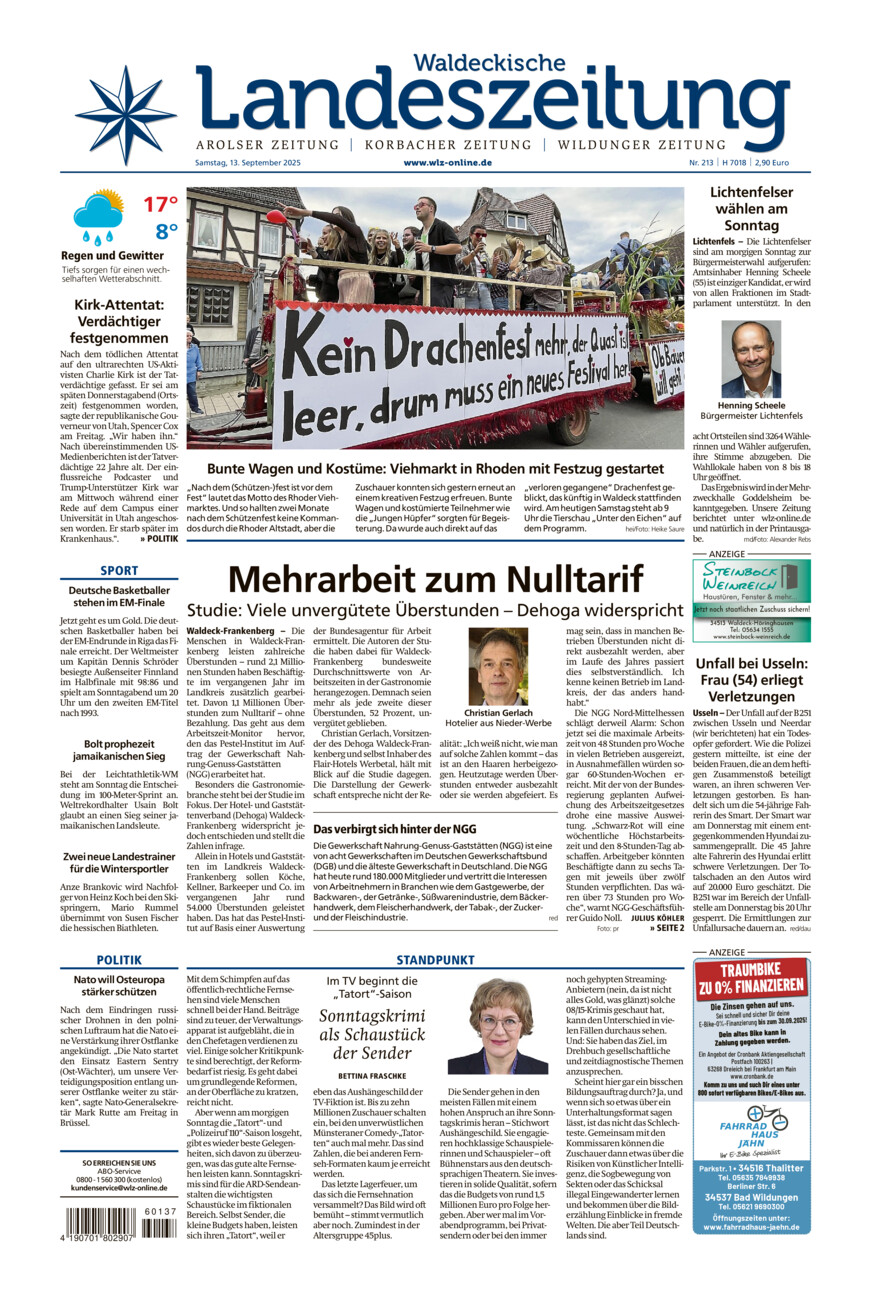 Waldeckische Landeszeitung vom Samstag, 13.09.2025