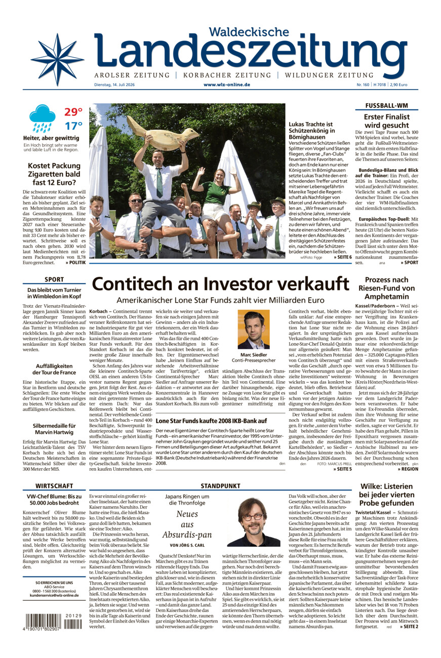 Waldeckische Landeszeitung vom Dienstag, 14.07.2026