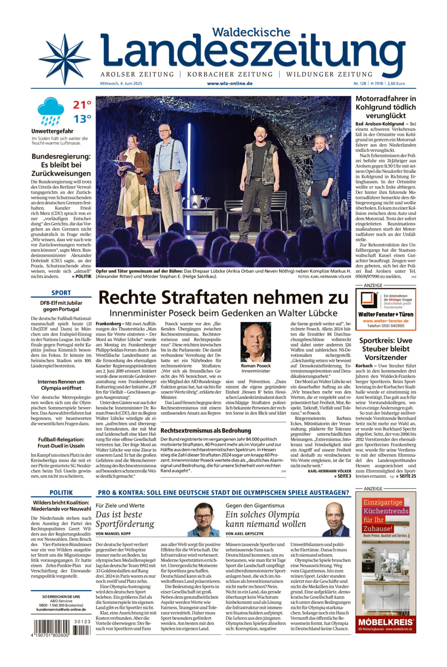 Waldeckische Landeszeitung vom Mittwoch, 04.06.2025