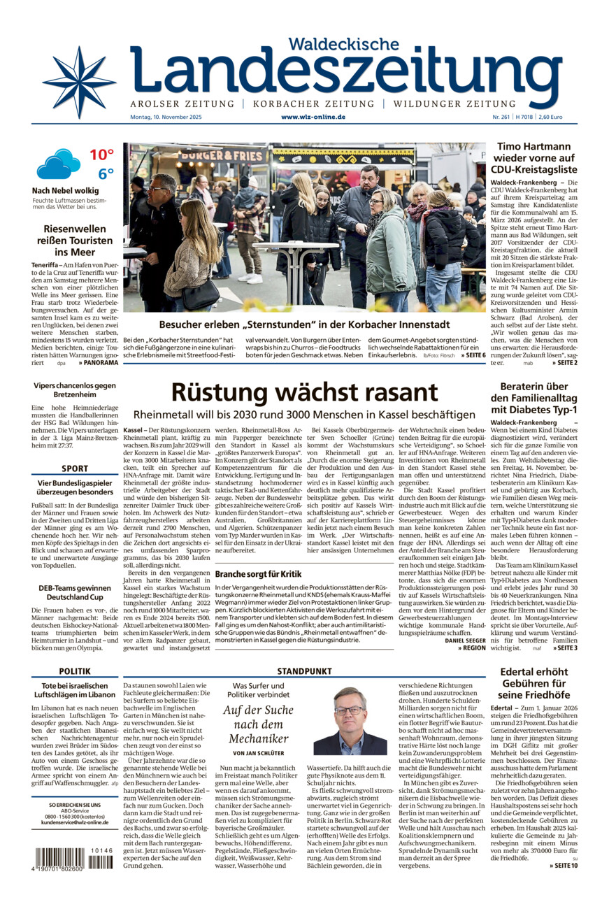 Waldeckische Landeszeitung vom Montag, 10.11.2025