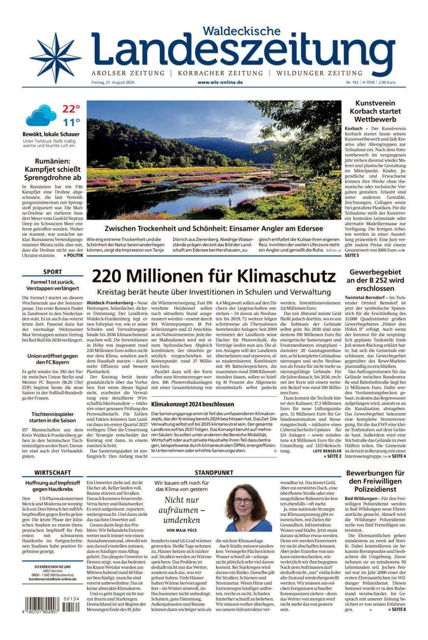 Waldeckische Landeszeitung vom Freitag, 21.08.2026