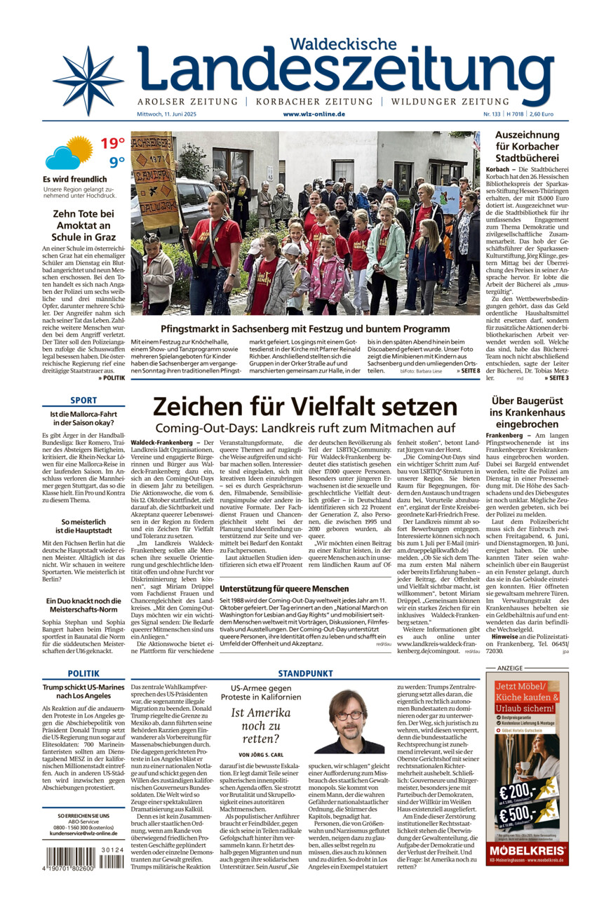 Waldeckische Landeszeitung vom Mittwoch, 11.06.2025