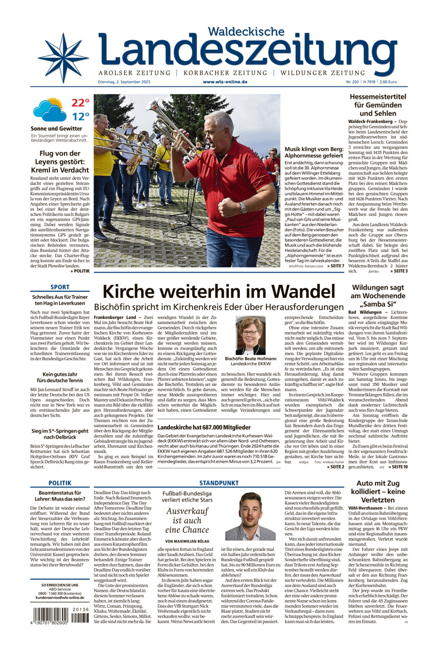 Waldeckische Landeszeitung vom Dienstag, 02.09.2025