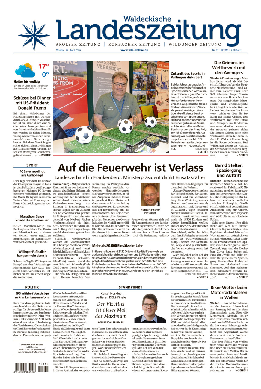 Waldeckische Landeszeitung vom Montag, 27.04.2026