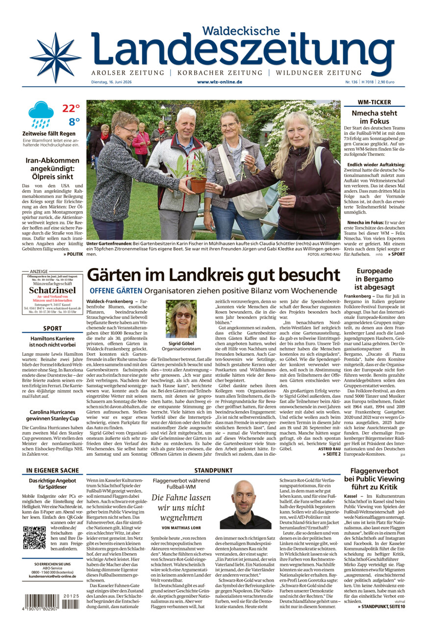 Waldeckische Landeszeitung vom Dienstag, 16.06.2026
