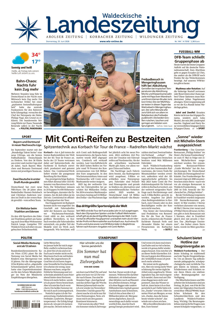 Waldeckische Landeszeitung vom Donnerstag, 25.06.2026