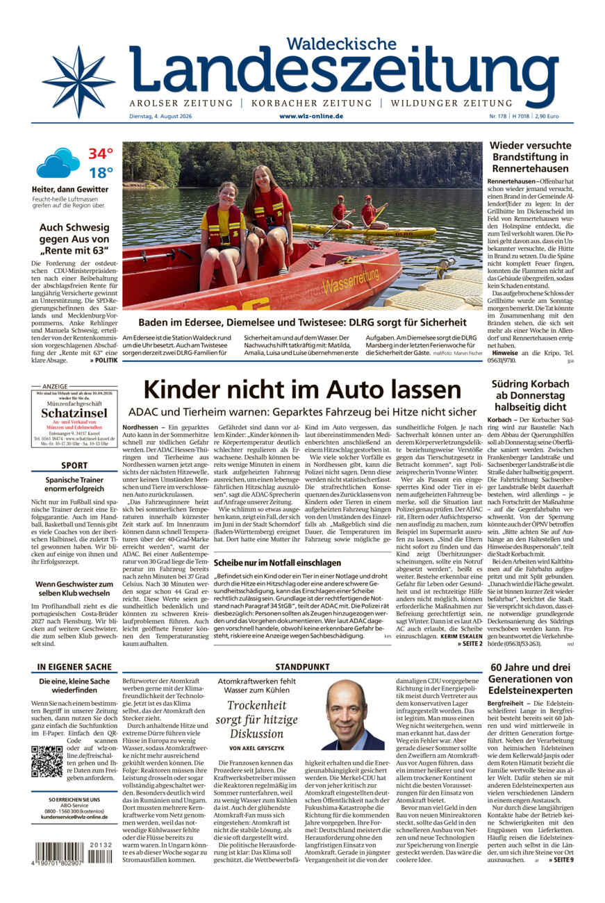 Waldeckische Landeszeitung vom Dienstag, 04.08.2026