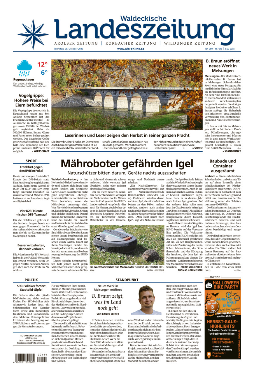 Waldeckische Landeszeitung vom Dienstag, 28.10.2025