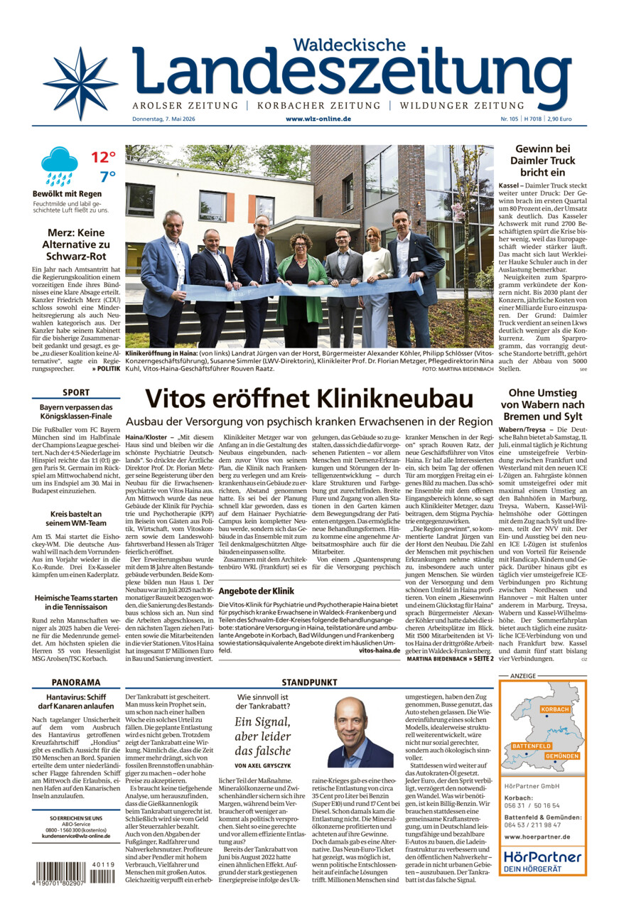 Waldeckische Landeszeitung vom Donnerstag, 07.05.2026