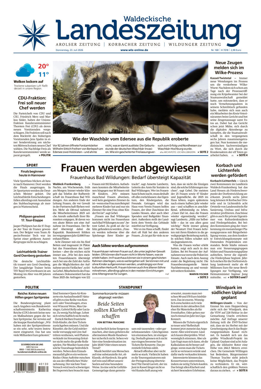 Waldeckische Landeszeitung vom Donnerstag, 23.07.2026
