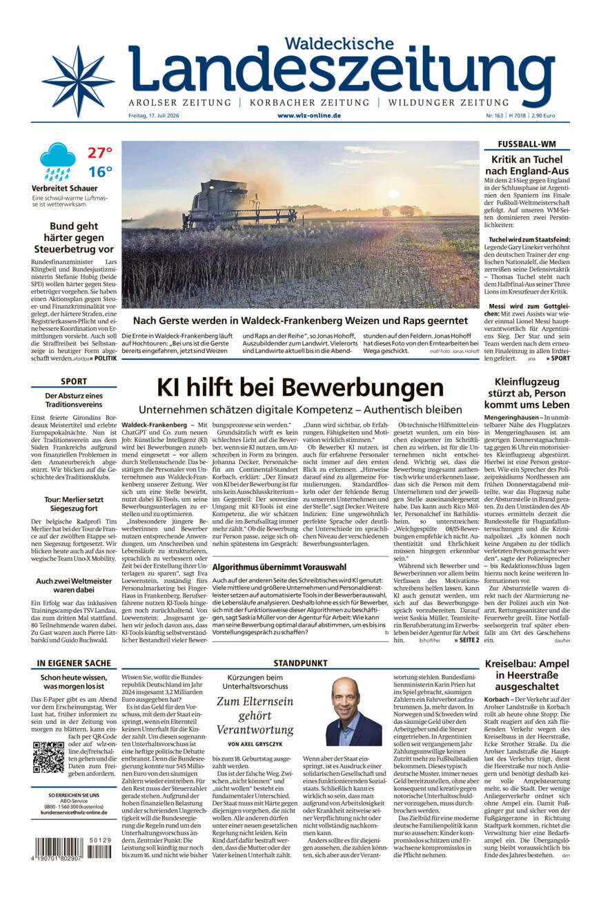 Waldeckische Landeszeitung vom Freitag, 17.07.2026