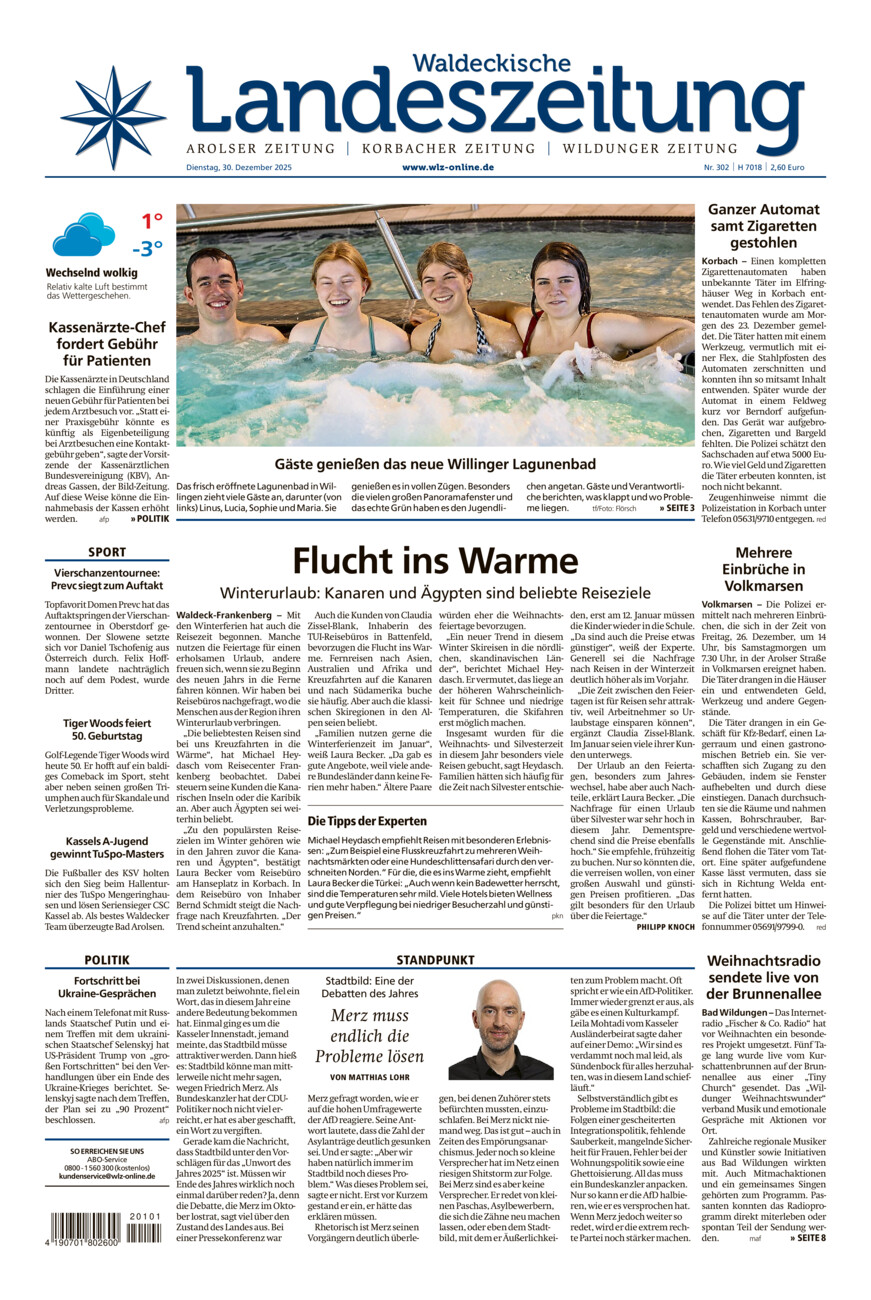 Waldeckische Landeszeitung vom Dienstag, 30.12.2025