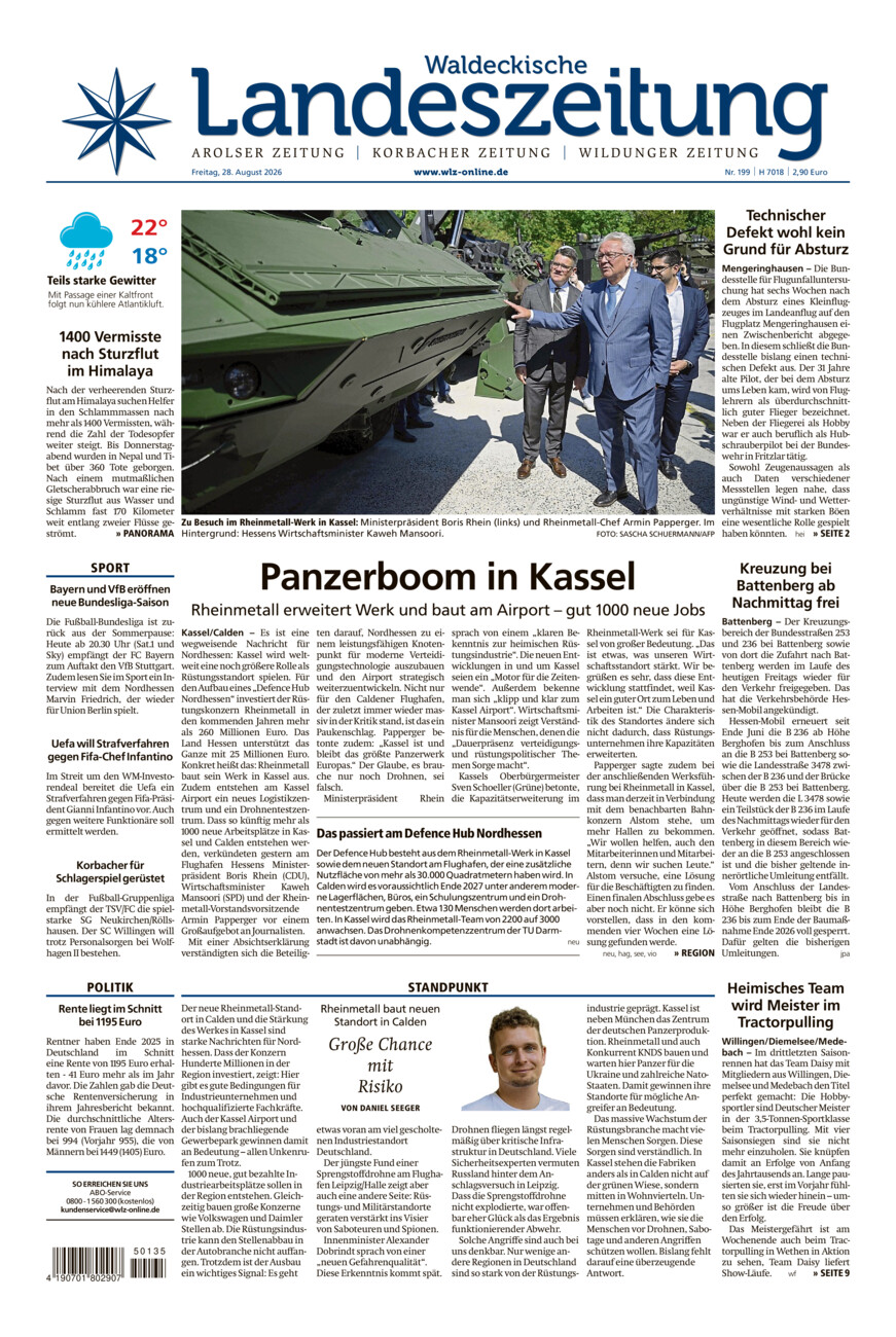 Waldeckische Landeszeitung vom Freitag, 28.08.2026