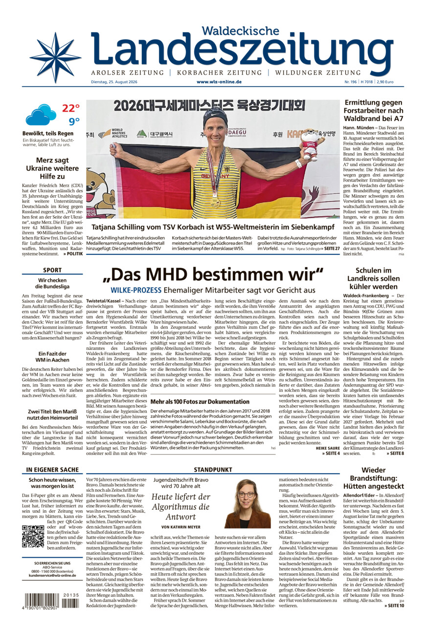 Waldeckische Landeszeitung vom Dienstag, 25.08.2026
