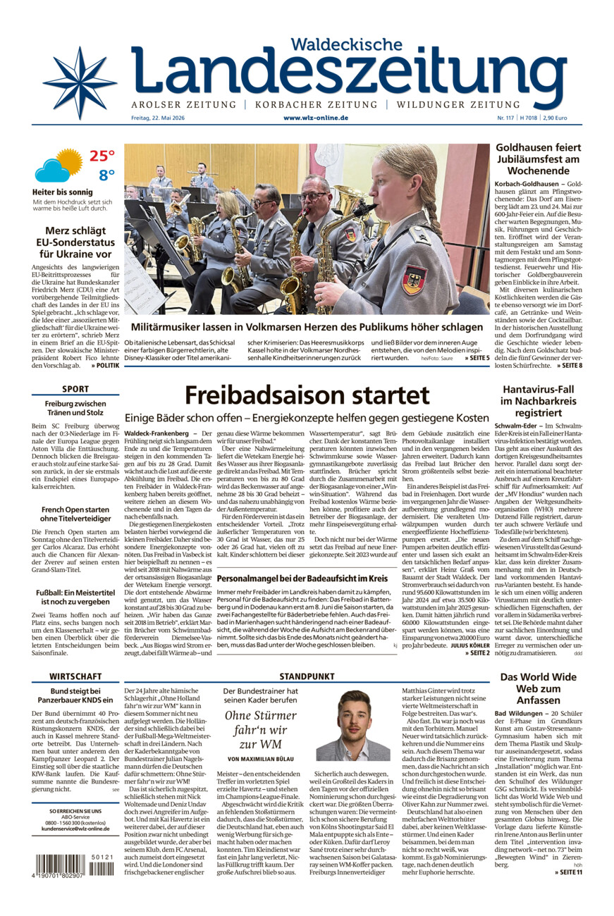 Waldeckische Landeszeitung vom Freitag, 22.05.2026