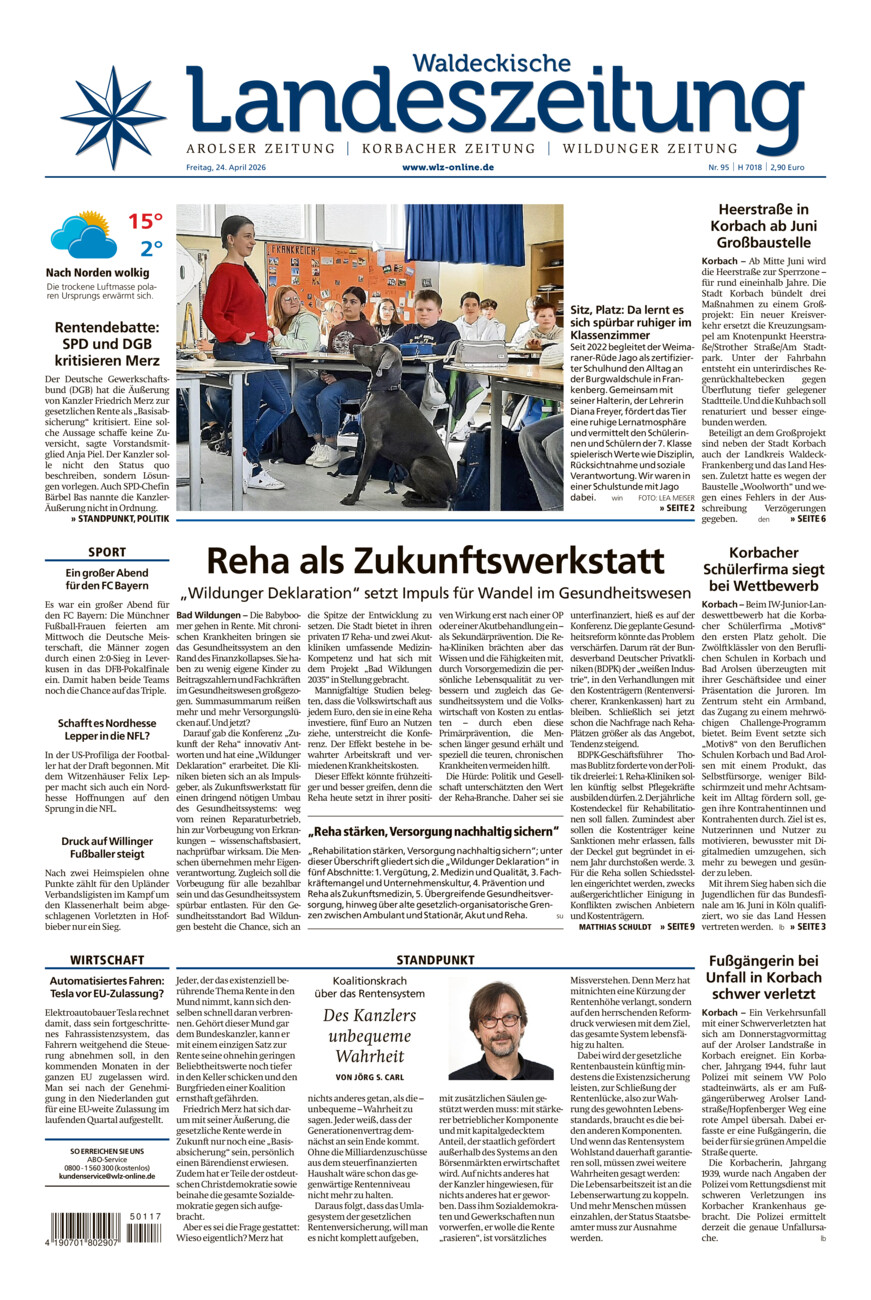 Waldeckische Landeszeitung vom Freitag, 24.04.2026