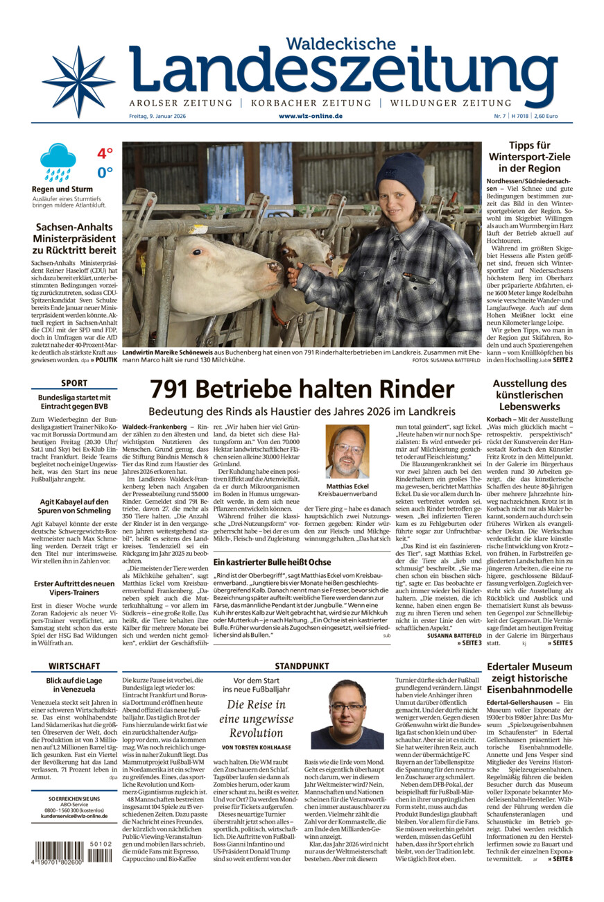 Waldeckische Landeszeitung vom Freitag, 09.01.2026