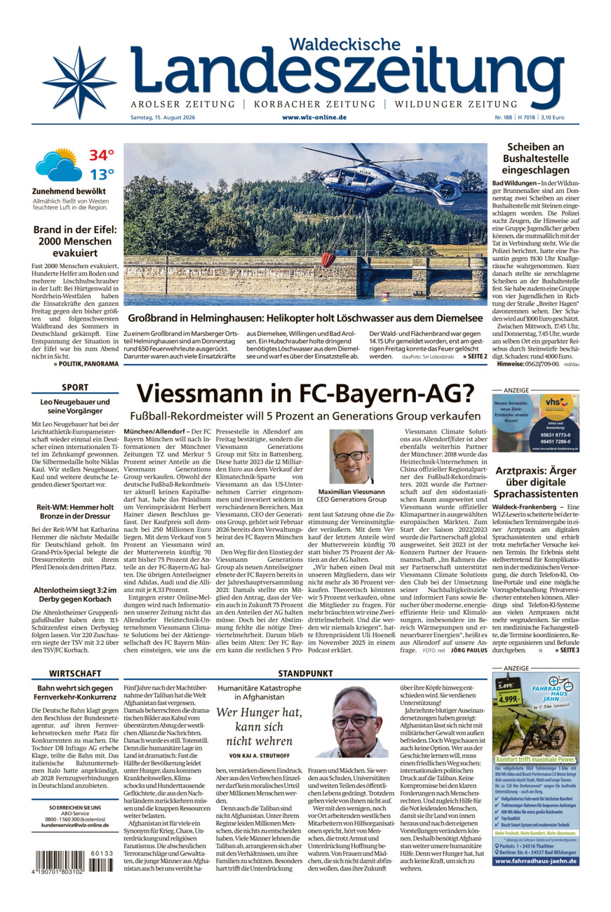 Waldeckische Landeszeitung vom Samstag, 15.08.2026