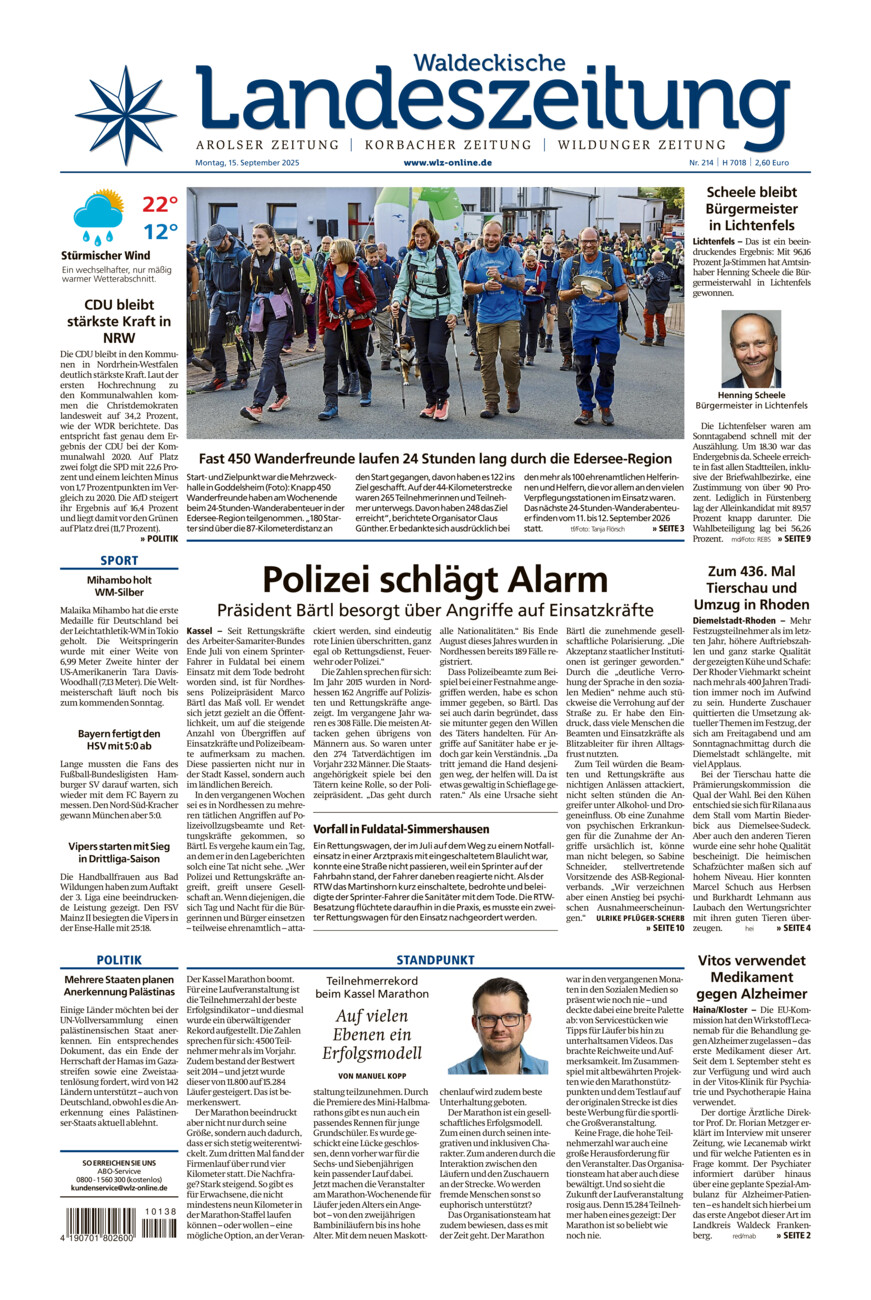 Waldeckische Landeszeitung vom Montag, 15.09.2025