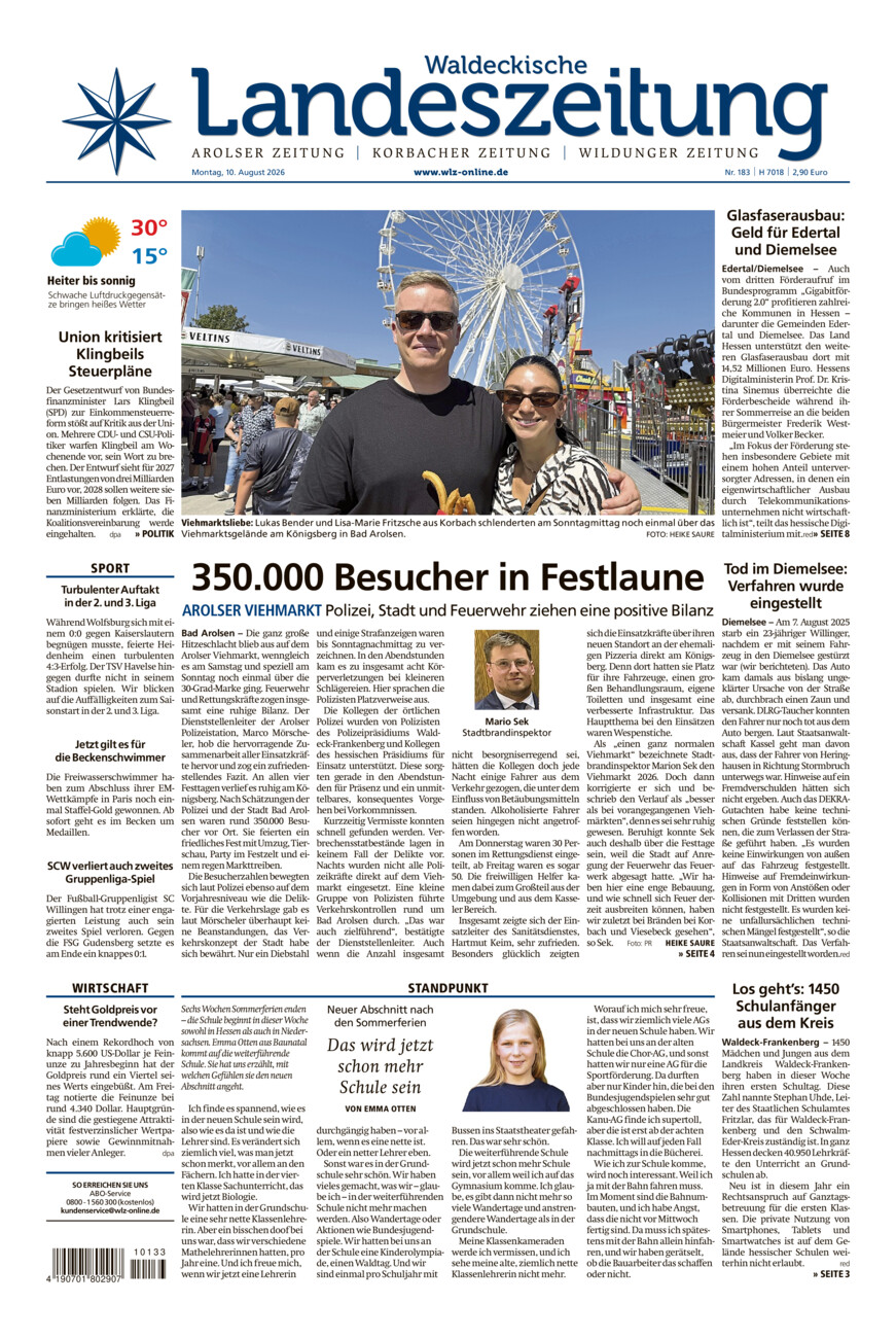 Waldeckische Landeszeitung vom Montag, 10.08.2026