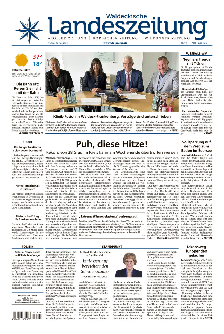Waldeckische Landeszeitung vom Freitag, 26.06.2026