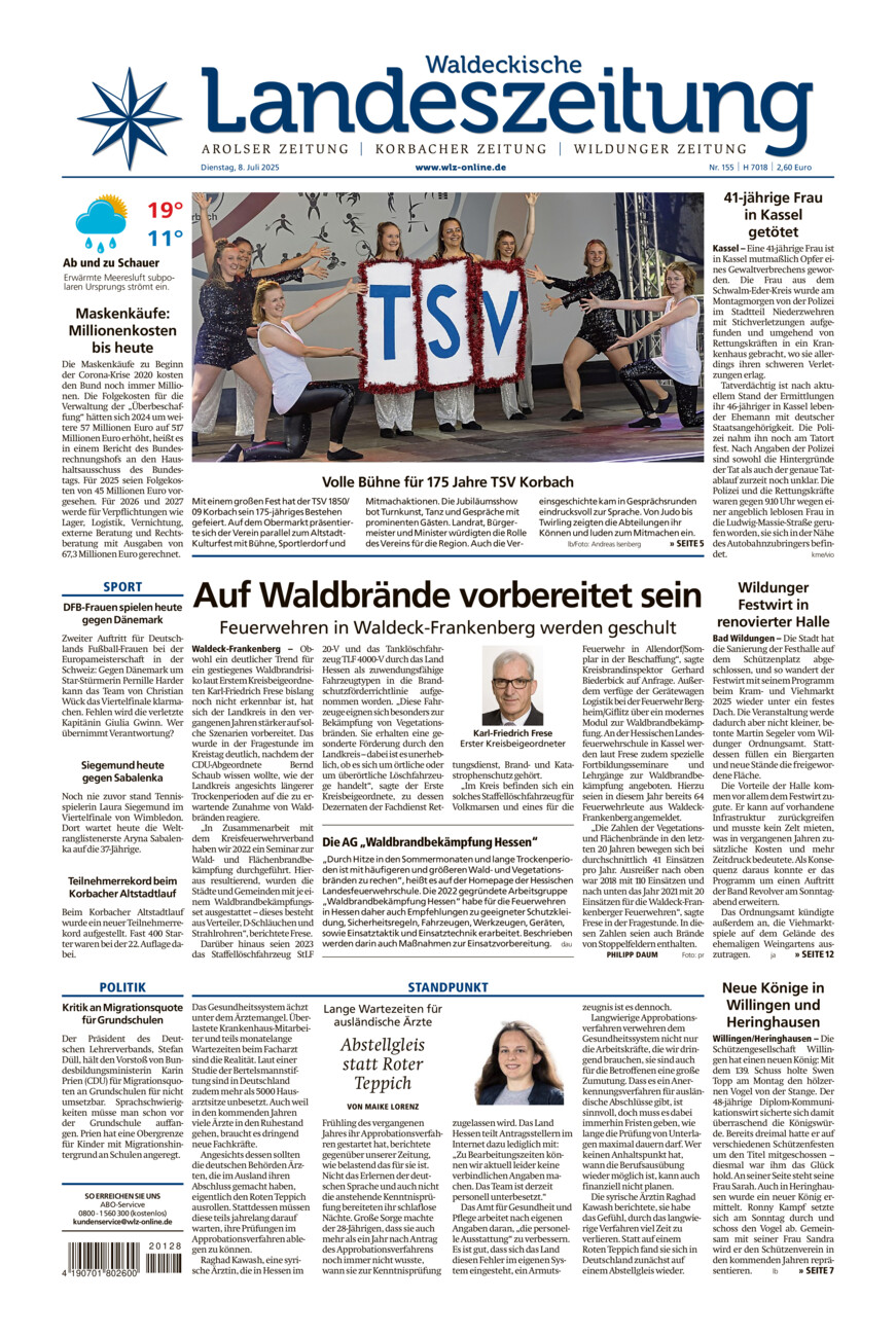 Waldeckische Landeszeitung vom Dienstag, 08.07.2025
