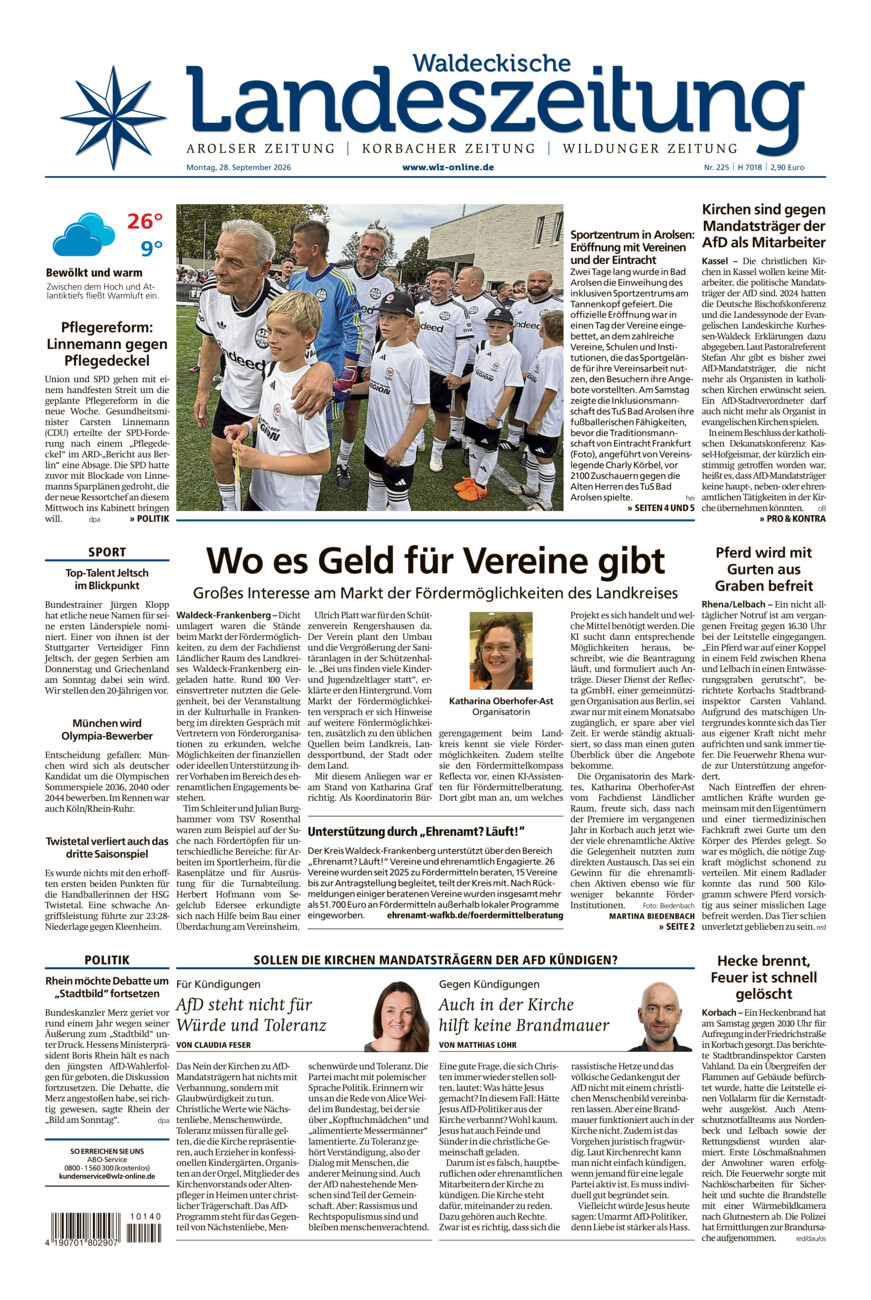 Waldeckische Landeszeitung vom Montag, 28.09.2026