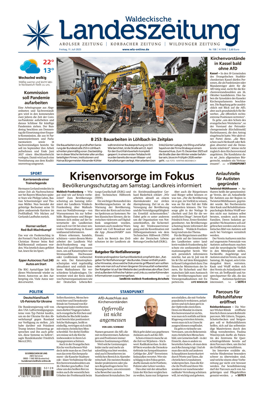 Waldeckische Landeszeitung vom Freitag, 11.07.2025